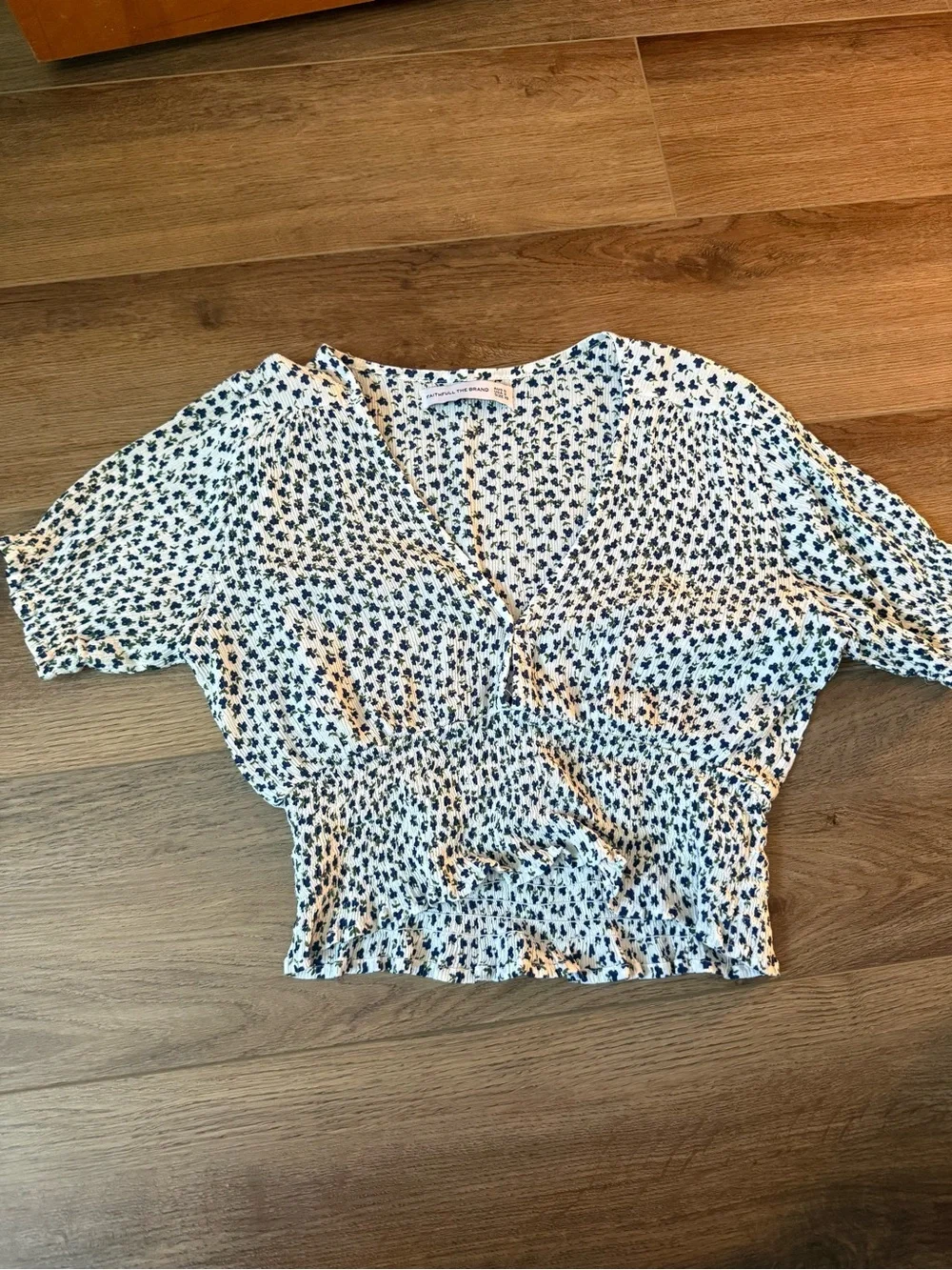 Faithfull the Brand White Top with Navy Floral Print